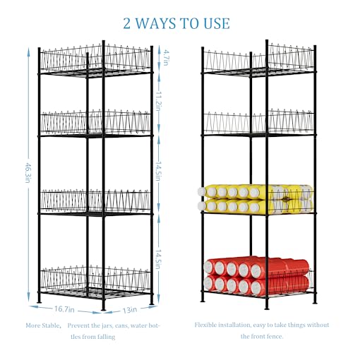 smusei Water Bottle Organizer Rack 4 Tier Free Standing Bottled Water Storage Organizer for Floor, Metal Beverage Soda Can Dispenser Shelf Holder Stand for Kitchen Pantry Office, Black