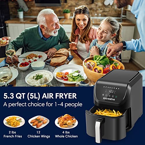 Air Fryer 5.3 QT, 8-in-1 Compact Hot Air Fryers, Electric Oilless Small Airfryer with Digital LCD Touch Screen, Non-Stick Basket, Recipe Book and Disposable Paper Liners, Gift for Mom Women Wife