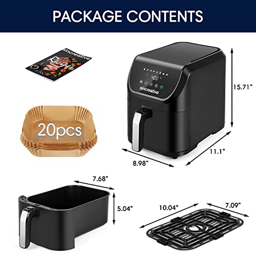 Air Fryer 5.3 QT, 8-in-1 Compact Hot Air Fryers, Electric Oilless Small Airfryer with Digital LCD Touch Screen, Non-Stick Basket, Recipe Book and Disposable Paper Liners, Gift for Mom Women Wife