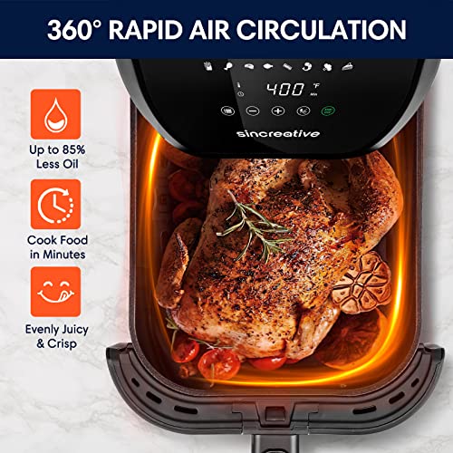 Air Fryer 5.3 QT, 8-in-1 Compact Hot Air Fryers, Electric Oilless Small Airfryer with Digital LCD Touch Screen, Non-Stick Basket, Recipe Book and Disposable Paper Liners, Gift for Mom Women Wife