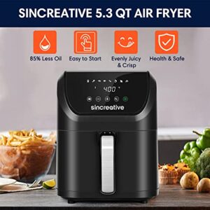 Air Fryer 5.3 QT, 8-in-1 Compact Hot Air Fryers, Electric Oilless Small Airfryer with Digital LCD Touch Screen, Non-Stick Basket, Recipe Book and Disposable Paper Liners, Gift for Mom Women Wife