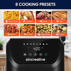 Air Fryer 5.3 QT, 8-in-1 Compact Hot Air Fryers, Electric Oilless Small Airfryer with Digital LCD Touch Screen, Non-Stick Basket, Recipe Book and Disposable Paper Liners, Gift for Mom Women Wife