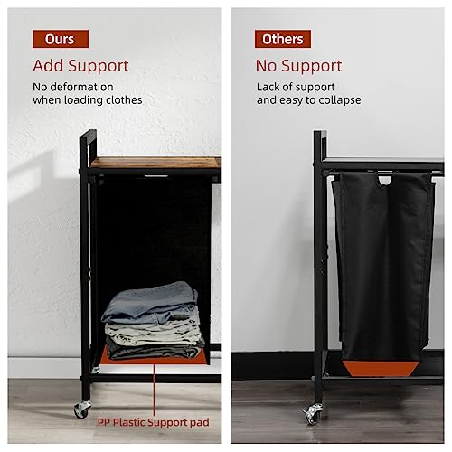 Laundry Hamper, Laundry Basket with 2 Pull-Out and Removable Bags, Rolling Laundry Sorter Cart with Wheels, Top Shelf, 2 × 13.2 Gal (50L) Versatile Organizer for Laundry Room, Bathroom, Black