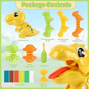 Noetoy PlayDough Toys Playdough Tools Accessories Dinosaur Toy with Dino Models Fine Motor Toys Play Dough Sets for Kids Toddlers Ages 2-4 4-8 Birthday (Yellow)