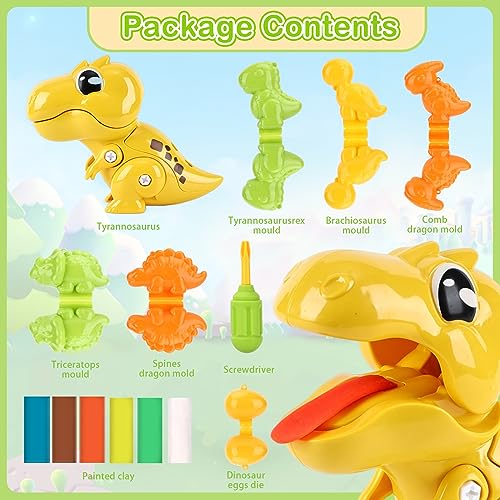 Noetoy PlayDough Toys Playdough Tools Accessories Dinosaur Toy with Dino Models Fine Motor Toys Play Dough Sets for Kids Toddlers Ages 2-4 4-8 Birthday (Yellow)