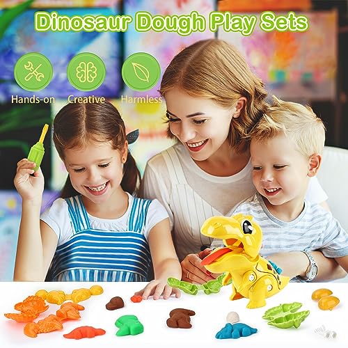 Noetoy PlayDough Toys Playdough Tools Accessories Dinosaur Toy with Dino Models Fine Motor Toys Play Dough Sets for Kids Toddlers Ages 2-4 4-8 Birthday (Yellow)