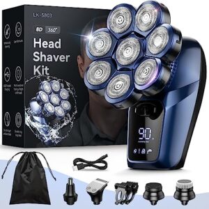 head shavers for bald men, 8d floating head shaver with 3 modes, ipx7 waterproof electric razor grooming kit, usb rechargeable