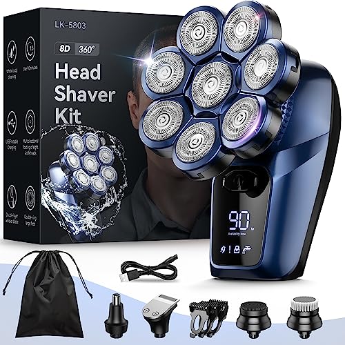 Head Shavers for Bald Men, 8D Floating Head Shaver with 3 Modes, IPX7 Waterproof Electric Razor Grooming Kit, USB Rechargeable