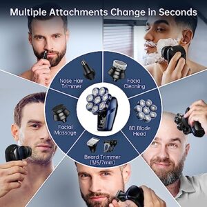 Head Shavers for Bald Men, 8D Floating Head Shaver with 3 Modes, IPX7 Waterproof Electric Razor Grooming Kit, USB Rechargeable