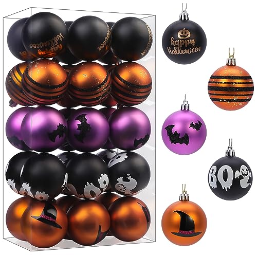 SHareconn 30ct 2.36 Inch Halloween Tree Ornaments, Colored Shatterproof Plastic Decorations Balls Baubles for Halloween Christmas Party Haunted House Decoration (Black & Orange Purple, 6cm)