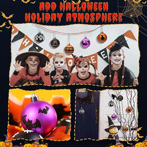 SHareconn 30ct 2.36 Inch Halloween Tree Ornaments, Colored Shatterproof Plastic Decorations Balls Baubles for Halloween Christmas Party Haunted House Decoration (Black & Orange Purple, 6cm)