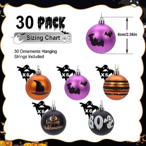 SHareconn 30ct 2.36 Inch Halloween Tree Ornaments, Colored Shatterproof Plastic Decorations Balls Baubles for Halloween Christmas Party Haunted House Decoration (Black & Orange Purple, 6cm)