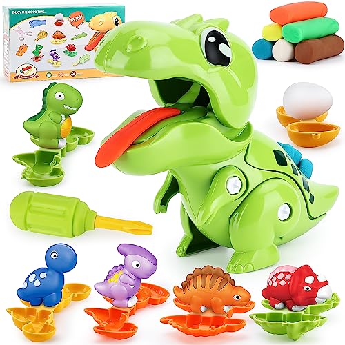 Dinosaur PlayDough Toys for Kids Play Dough Tools Set Accessories Dinosaur World Toys with Dino Models Play Dough Sets for Kids Toddlers Ages 4-8 Birthday Holiday Gift (Green)