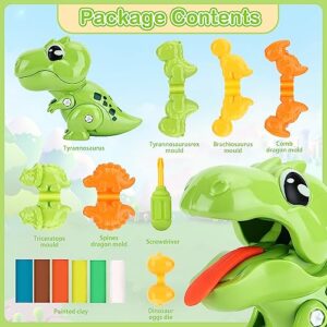 Dinosaur PlayDough Toys for Kids Play Dough Tools Set Accessories Dinosaur World Toys with Dino Models Play Dough Sets for Kids Toddlers Ages 4-8 Birthday Holiday Gift (Green)