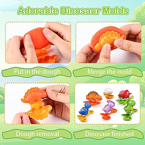 Dinosaur PlayDough Toys for Kids Play Dough Tools Set Accessories Dinosaur World Toys with Dino Models Play Dough Sets for Kids Toddlers Ages 4-8 Birthday Holiday Gift (Green)