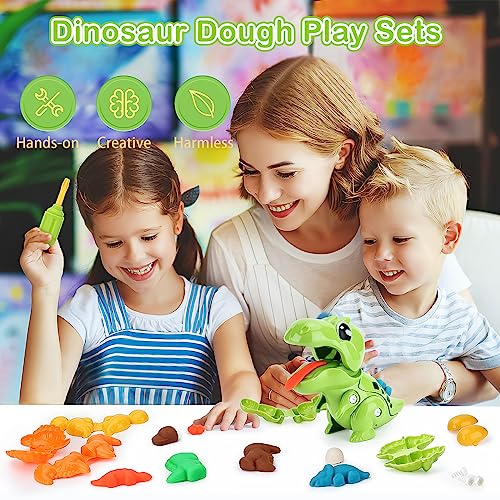 Dinosaur PlayDough Toys for Kids Play Dough Tools Set Accessories Dinosaur World Toys with Dino Models Play Dough Sets for Kids Toddlers Ages 4-8 Birthday Holiday Gift (Green)