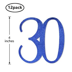 Blue Glitter 30th Birthday Centerpiece Sticks, 12-Pack Number 30 Table Topper Anniversary Party Decorations