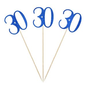 blue glitter 30th birthday centerpiece sticks, 12-pack number 30 table topper anniversary party decorations
