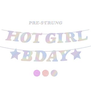 hot girl bday glitter banner, bachelorette party decorations girls' 21st 25th 30th birthday party supplies pre-strung iridescent bday sign shinny hen parties cocktail parties wedding celebrations photo backdrop