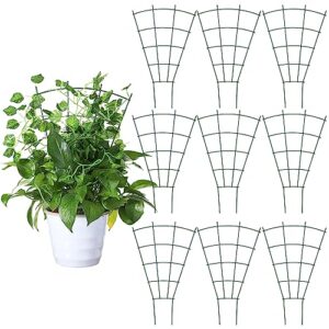 zhehao 10 pack indoor plant trellis for potted plants climbing, outdoor metal garden trellis houseplants patio plant support for outdoor plants trellis for rose, fan shape, green (16 inches high)