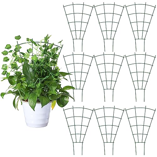 Zhehao 10 Pack Indoor Plant Trellis for Potted Plants Climbing, Outdoor Metal Garden Trellis Houseplants Patio Plant Support for Outdoor Plants Trellis for Rose, Fan Shape, Green (16 Inches High)