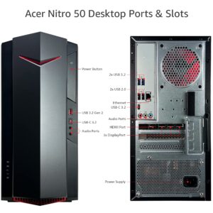 acer Nitro 50 N50 Gaming Desktop Computer - 12th Gen Intel Core i7-12700 12-Core up to 4.90 GHz CPU, 32GB RAM, 512GB NVMe SSD + 2TB HDD, GeForce RTX 3050 8GB GDDR6, Intel Wi-Fi 6, Windows 11 Pro