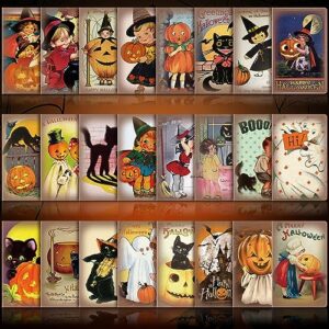 24 pack halloween mini notepads 24 styles small vintage notebooks school supplies 5 x 3.2 inches girls pumpkin cat halloween retro memo pad for kids students halloween stationery gifts party favors