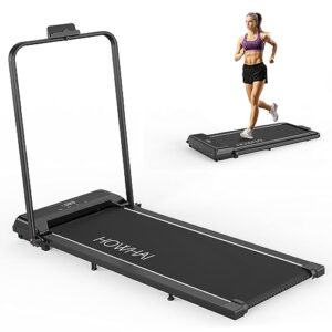 walking pad treadmill, under desk treadmill foldable 2 in 1, 6.2 mph running treadmill with remote control and led display, running machine for home office use(black/white)