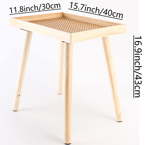 XOXNEUN Rattan Side Table,Rectangle Nightstand,Boho Side Table,Small Sofa Table for Living Room Bedroom Small Spaces. (Burlywood)