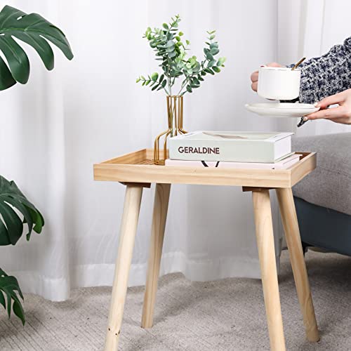 XOXNEUN Rattan Side Table,Rectangle Nightstand,Boho Side Table,Small Sofa Table for Living Room Bedroom Small Spaces. (Burlywood)