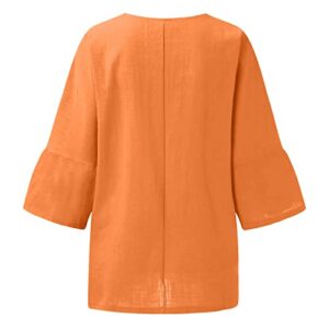 DASAYO Cotton Linen Tops for Women Loose Fit Elbow Sleeve Casual 2023 Summer Shirt Blouses Going Out Fashion Gauze Outfits