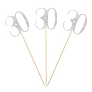 silver glitter 30th birthday centerpiece sticks, 12-pack number 30 table topper anniversary party decorations
