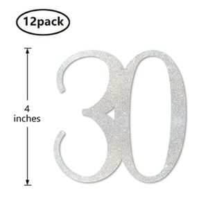 Silver Glitter 30th Birthday Centerpiece Sticks, 12-Pack Number 30 Table Topper Anniversary Party Decorations