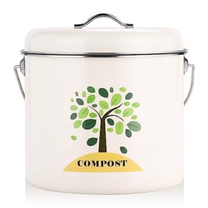 pluslnn kitchen compost bin countertop - odorless & rust-proof indoor compost bucket for kitchen counter - including 3 charcoal filters - 1.3 gallon food waste bin for kitchen