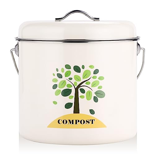 PLUSLNN Kitchen Compost Bin Countertop - Odorless & Rust-Proof Indoor Compost Bucket for Kitchen Counter - Including 3 Charcoal Filters - 1.3 Gallon Food Waste Bin for Kitchen