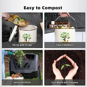 PLUSLNN Kitchen Compost Bin Countertop - Odorless & Rust-Proof Indoor Compost Bucket for Kitchen Counter - Including 3 Charcoal Filters - 1.3 Gallon Food Waste Bin for Kitchen