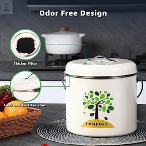 PLUSLNN Kitchen Compost Bin Countertop - Odorless & Rust-Proof Indoor Compost Bucket for Kitchen Counter - Including 3 Charcoal Filters - 1.3 Gallon Food Waste Bin for Kitchen