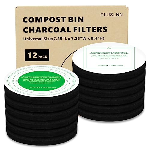 7.25inch Charcoal Filters for Compost Bucket, 12 Pack Compost Bin Filters Charcoal, Premium & Extra Thick Compost Filters for Countertop Bin, Activated Charcoal Filter, Carbon Filter Sheet