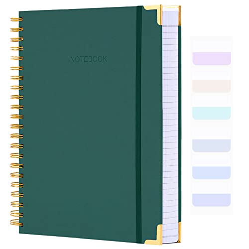 Spiral Notebook, College Ruled Notebook, 8.5" x 11", 300 Pages Hardcover Leather Notebook Journal for Women Men, A4 Large Lined Journal Notebooks for Work School, 24pcs Index Tabs, Green