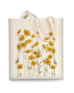ausvkai canvas tote bag aesthetic for women, cute yellow flower reusable cloth cotton bags for shopping school beach trendy gifts