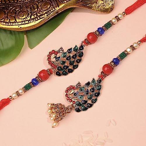 IndoTribe Set Of 2 Rakhi For Brother And Bhabhi Rakhi For Brother Rakhi Set Rakhee For Brother Sister Bracelets Rakhi Gifts For Brother Lumba Rakhi For Bhabhi Rakhi With Roli Chawal Rakhi Set rakhi