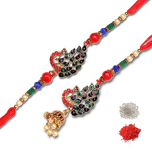 IndoTribe Set Of 2 Rakhi For Brother And Bhabhi Rakhi For Brother Rakhi Set Rakhee For Brother Sister Bracelets Rakhi Gifts For Brother Lumba Rakhi For Bhabhi Rakhi With Roli Chawal Rakhi Set rakhi