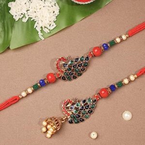 IndoTribe Set Of 2 Rakhi For Brother And Bhabhi Rakhi For Brother Rakhi Set Rakhee For Brother Sister Bracelets Rakhi Gifts For Brother Lumba Rakhi For Bhabhi Rakhi With Roli Chawal Rakhi Set rakhi