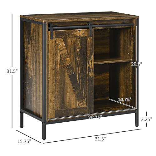 HOMCOM Buffet Cabinet, Farmhouse Sideboard, Coffee Bar Cabinet with Adjustable Shelf, Sliding Barn Door for Kitchen and Living Room, Rustic Brown