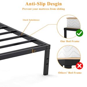 HISKIWUU King Size Bed Frame Heavy Duty 3500lbs 14 Inches,Platform Bed Frame King Easy to Assemble Anti-Slip Noise Free,Metal Bed Frame King No Box Spring Needed,Under Bed Storage,Black