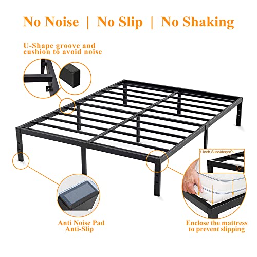 HISKIWUU King Size Bed Frame Heavy Duty 3500lbs 14 Inches,Platform Bed Frame King Easy to Assemble Anti-Slip Noise Free,Metal Bed Frame King No Box Spring Needed,Under Bed Storage,Black