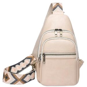 osunnus sling bag for women crossbody purses trendy pu leather small sling backpack chest bag for women with wide guitar strap, beige