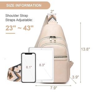 Osunnus Sling Bag for Women Crossbody Purses Trendy PU Leather Small Sling Backpack Chest Bag for Women with Wide Guitar Strap, Beige