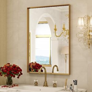 xramfy gold framed mirrors for bathroom, 24x36 inch bathroom vanity mirror, metal frame wall mounted rectangle mirror for washroom bedroom living room (horizontal/vertical)