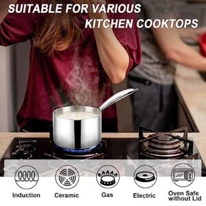 TeamFar 1qt & 2 qt Saucepan with Lid, Stainless Steel Tri-ply Small Cooking Pot Milk Pasta Sauce Pan with Ergonomic Handle, for Induction/Gas/Electric/Ceramic, Non-Toxic & Heavy Duty, Dishwasher Safe